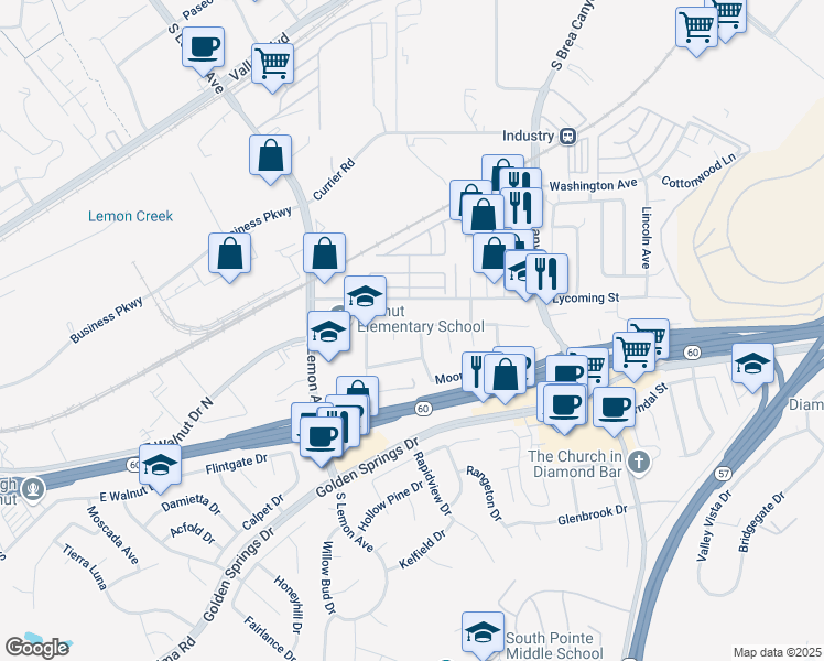 map of restaurants, bars, coffee shops, grocery stores, and more near 834 Cambon Avenue in Walnut