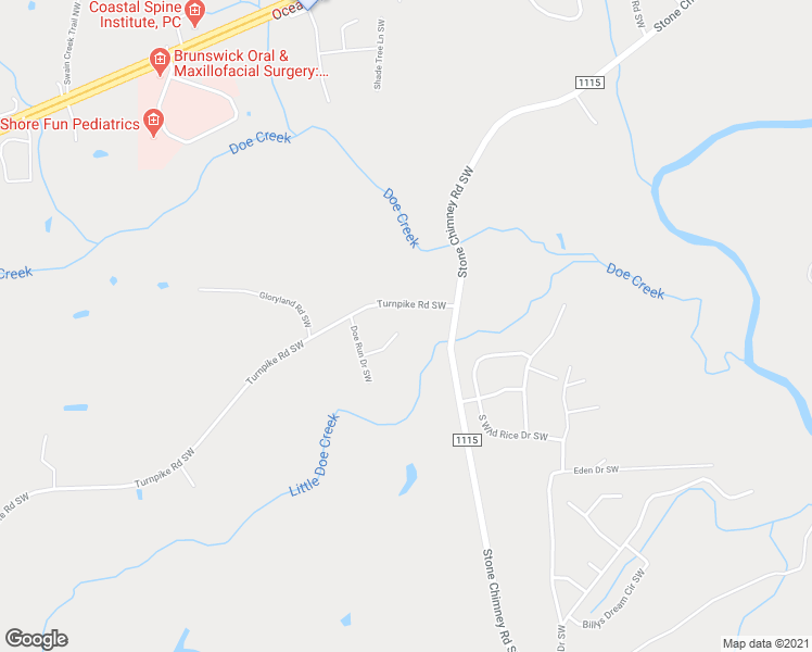 map of restaurants, bars, coffee shops, grocery stores, and more near 502 Fawnbrook Lane Southwest in Brunswick County