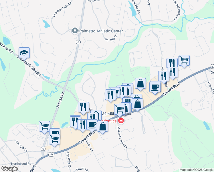 map of restaurants, bars, coffee shops, grocery stores, and more near 202 Hammock Drive in Lexington