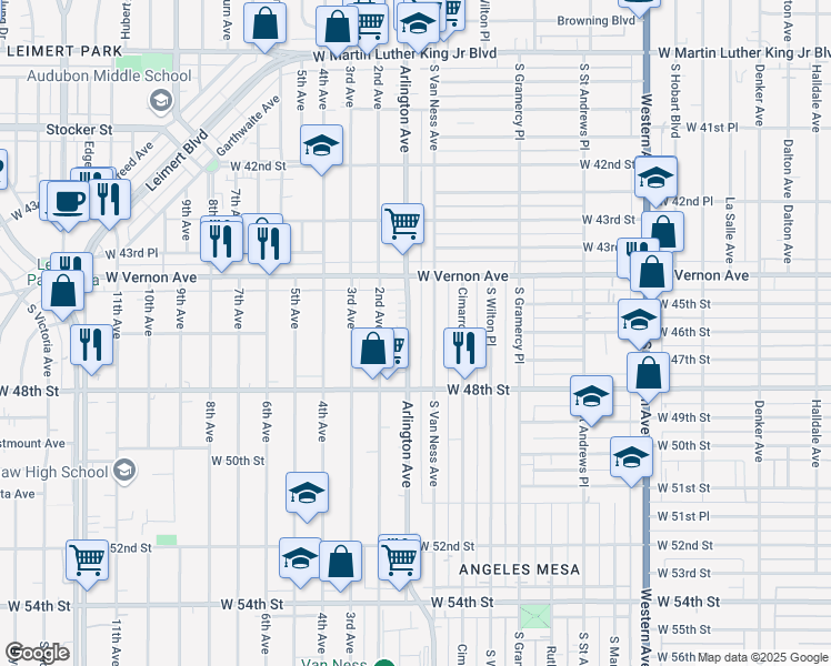map of restaurants, bars, coffee shops, grocery stores, and more near 4528 Arlington Avenue in Los Angeles