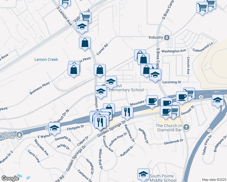 map of restaurants, bars, coffee shops, grocery stores, and more near 834 Glenwick Avenue in Walnut