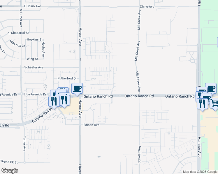 map of restaurants, bars, coffee shops, grocery stores, and more near in Ontario