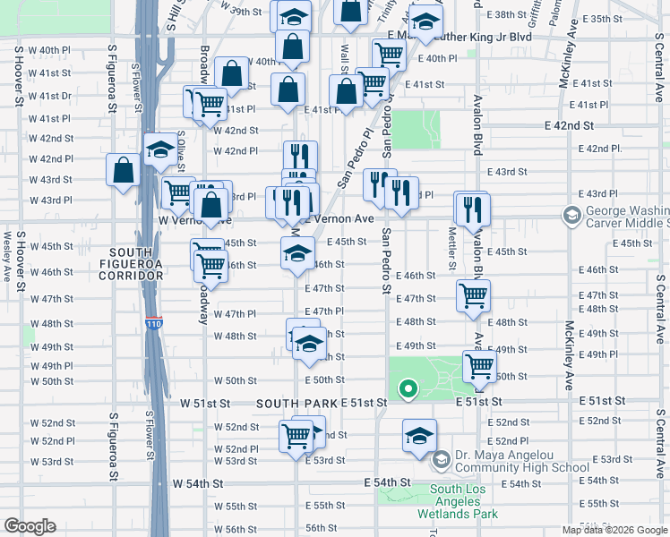 map of restaurants, bars, coffee shops, grocery stores, and more near 4603 Wall Street in Los Angeles