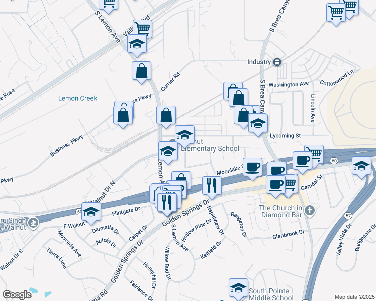 map of restaurants, bars, coffee shops, grocery stores, and more near 834 Glenwick Avenue in Walnut