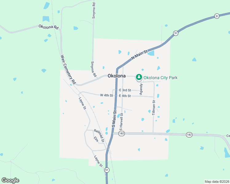 map of restaurants, bars, coffee shops, grocery stores, and more near 307 South Main Street in Okolona