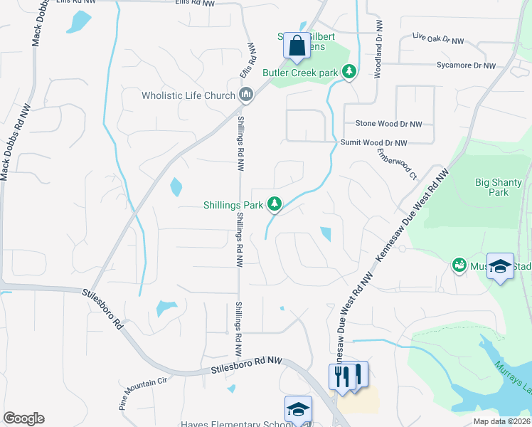 map of restaurants, bars, coffee shops, grocery stores, and more near 2862 Shillings Chase Court in Kennesaw