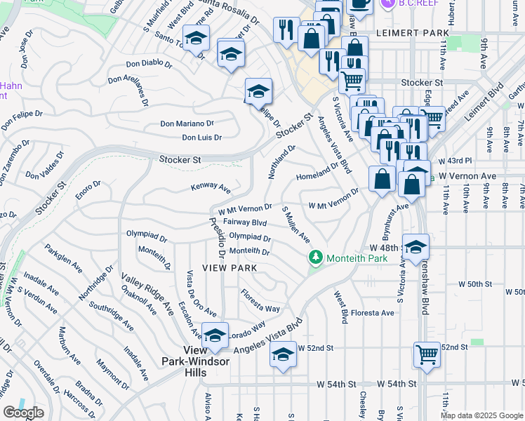 map of restaurants, bars, coffee shops, grocery stores, and more near 3845 West Mount Vernon Drive in Los Angeles