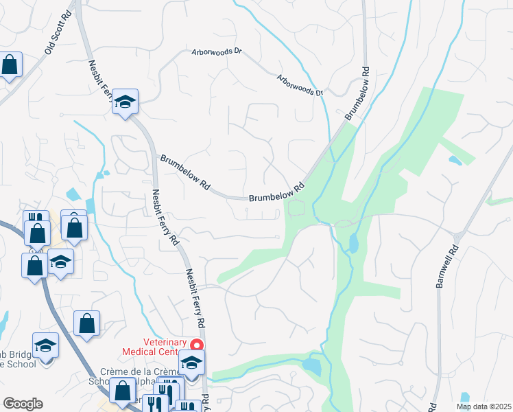 map of restaurants, bars, coffee shops, grocery stores, and more near 230 Ridge Point Court in Alpharetta