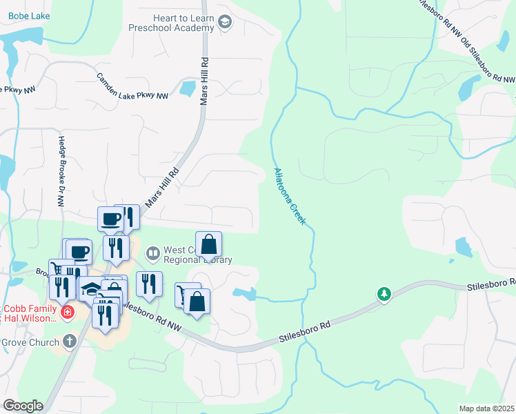 map of restaurants, bars, coffee shops, grocery stores, and more near 4962 Newpark Lane Northwest in Acworth