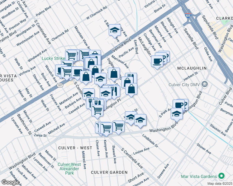 map of restaurants, bars, coffee shops, grocery stores, and more near 12135 Mitchell Avenue in Los Angeles