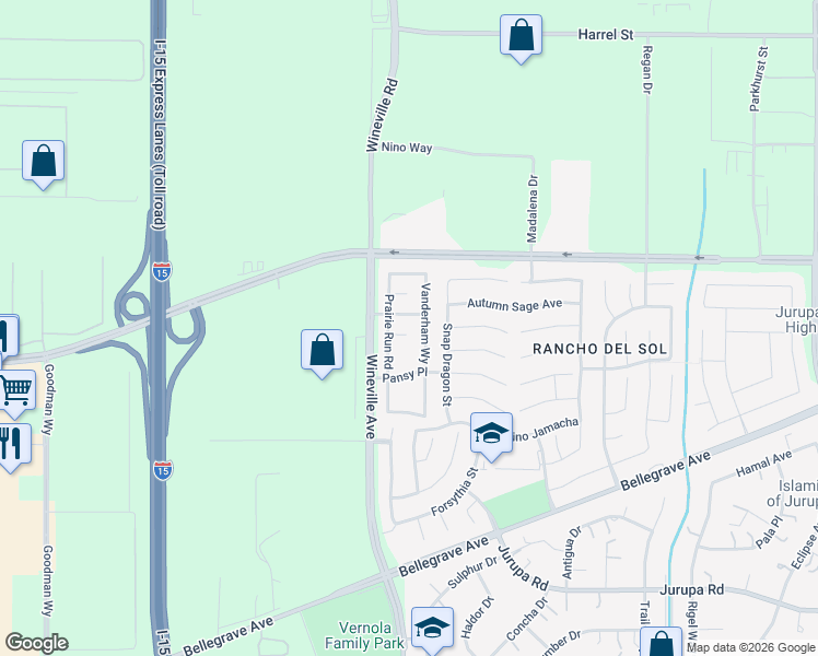 map of restaurants, bars, coffee shops, grocery stores, and more near 11083 Rio Bravo Court in Jurupa Valley