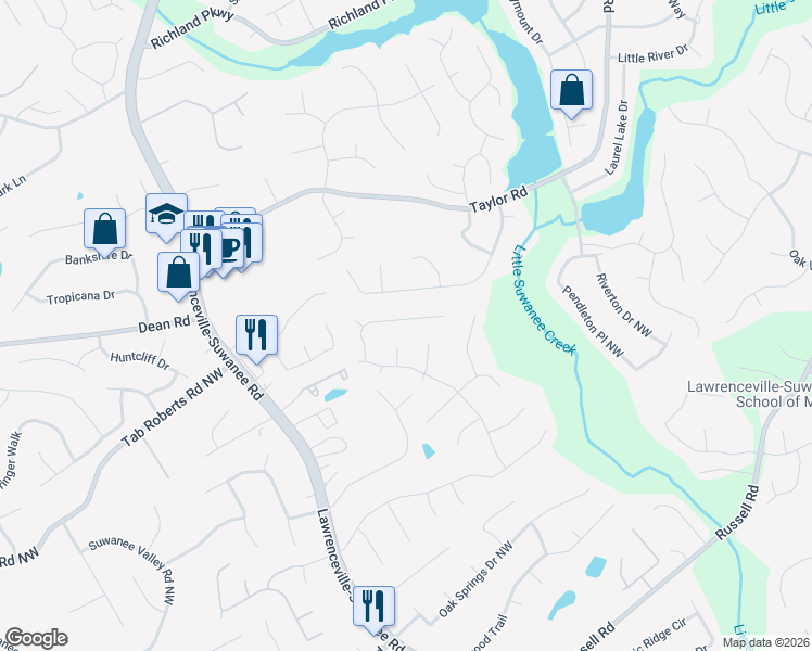 map of restaurants, bars, coffee shops, grocery stores, and more near 250 Allatoona Road in Lawrenceville