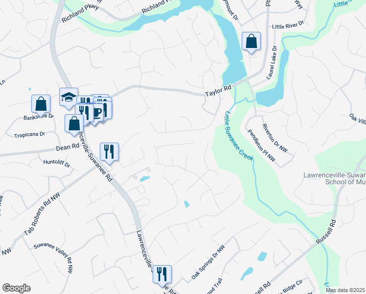 map of restaurants, bars, coffee shops, grocery stores, and more near 250 Allatoona Road in Lawrenceville