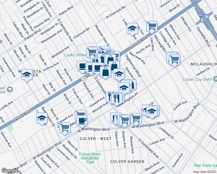 map of restaurants, bars, coffee shops, grocery stores, and more near 3868 South Centinela Avenue in Los Angeles