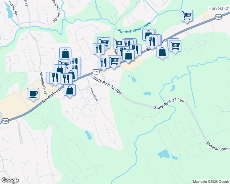 map of restaurants, bars, coffee shops, grocery stores, and more near 2450 Mineral Springs Road in Lexington