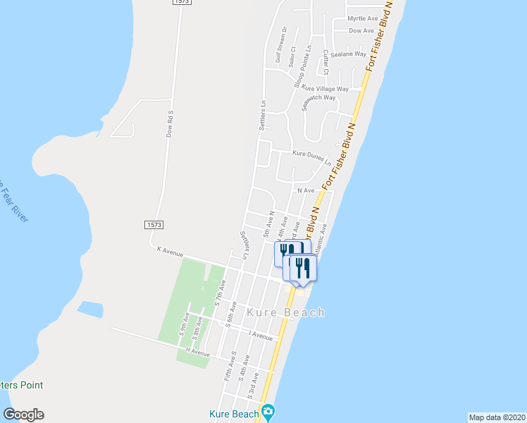 map of restaurants, bars, coffee shops, grocery stores, and more near 508 Shell Dr in Kure Beach