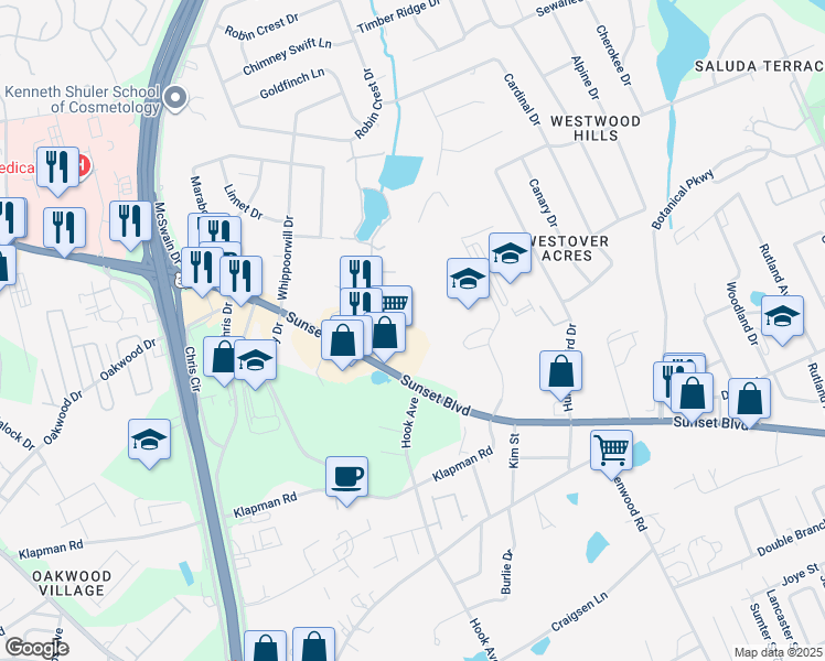 map of restaurants, bars, coffee shops, grocery stores, and more near 1004 New Brookland Pl in West Columbia