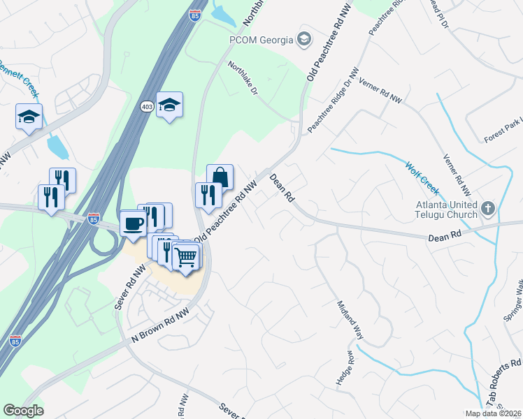 map of restaurants, bars, coffee shops, grocery stores, and more near 2375 Golden Valley Drive in Lawrenceville