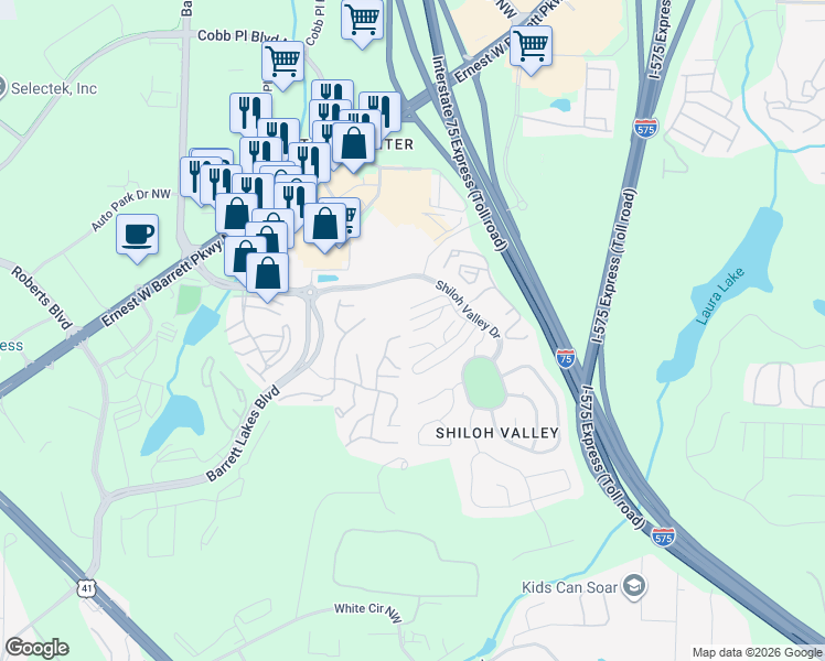 map of restaurants, bars, coffee shops, grocery stores, and more near 2201 Hoskins Court in Kennesaw