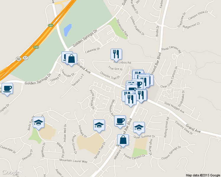 map of restaurants, bars, coffee shops, grocery stores, and more near 1209 Porto Grande Drive in Diamond Bar