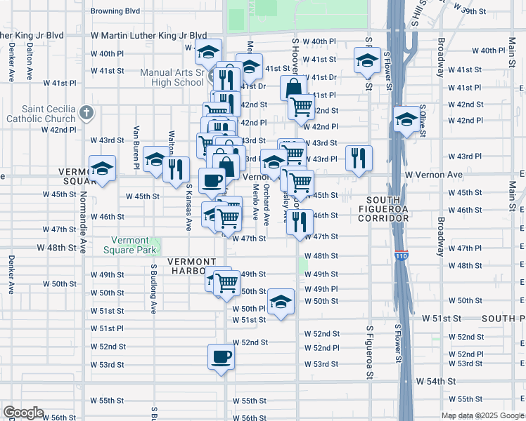 map of restaurants, bars, coffee shops, grocery stores, and more near 4521 Orchard Avenue in Los Angeles