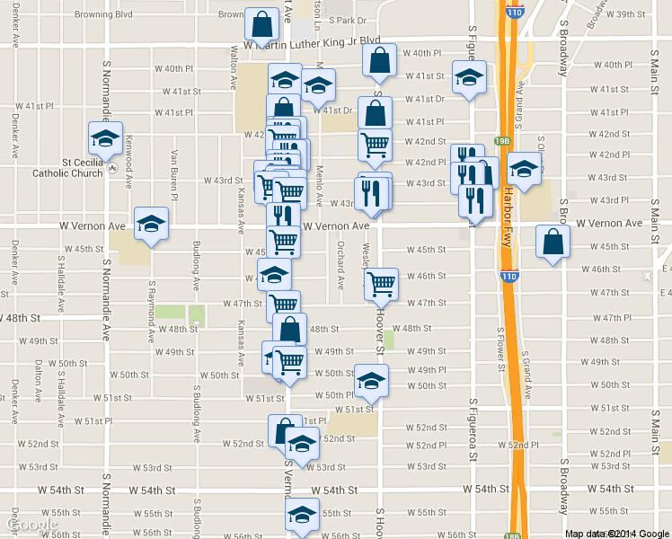 map of restaurants, bars, coffee shops, grocery stores, and more near 4521 Orchard Avenue in Los Angeles