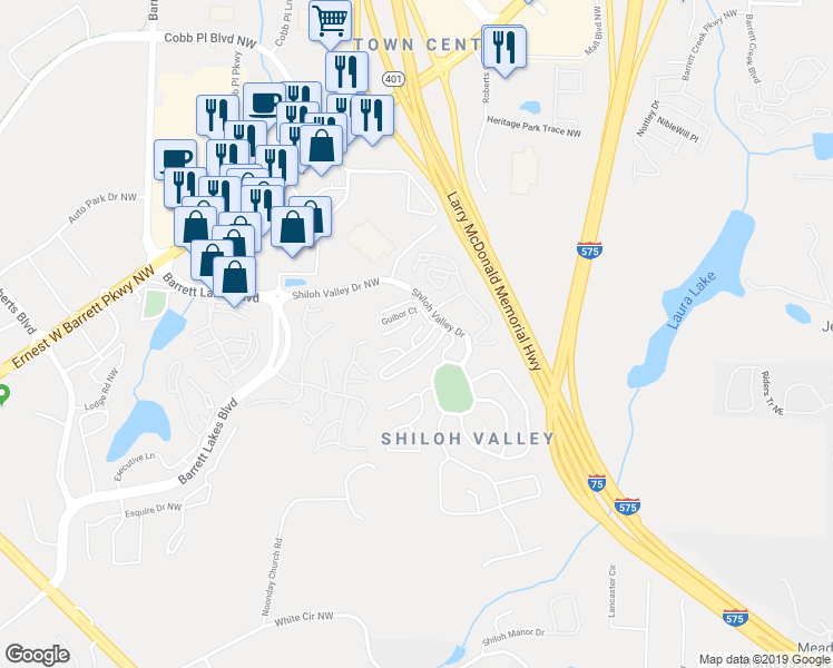 map of restaurants, bars, coffee shops, grocery stores, and more near 2116 Goldwaite Court Northwest in Kennesaw