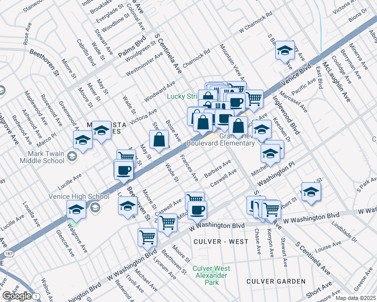 map of restaurants, bars, coffee shops, grocery stores, and more near 12518 Venice Boulevard in Los Angeles