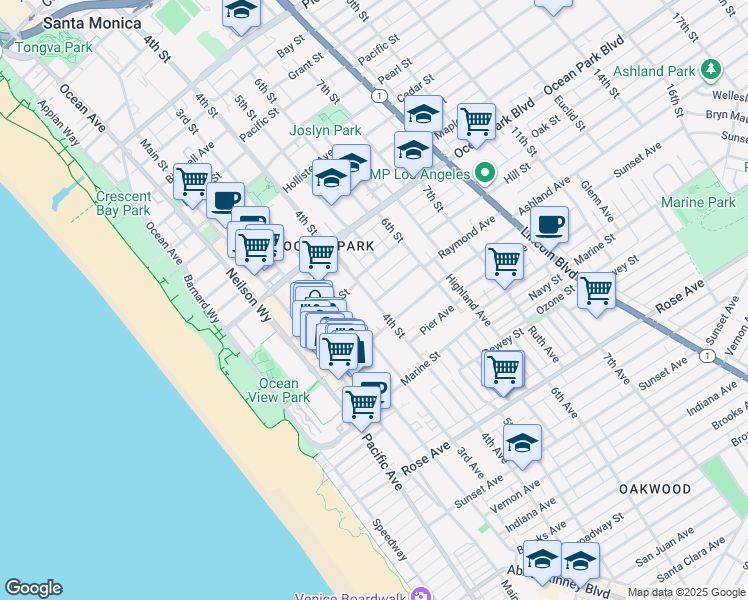 map of restaurants, bars, coffee shops, grocery stores, and more near 420 Raymond Avenue in Santa Monica