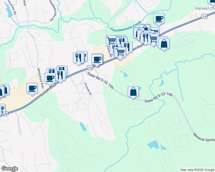 map of restaurants, bars, coffee shops, grocery stores, and more near 2450 Mineral Springs Road in Lexington