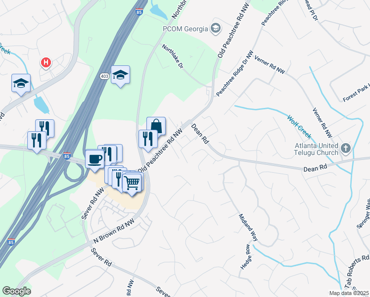map of restaurants, bars, coffee shops, grocery stores, and more near 2375 Golden Valley Drive in Lawrenceville
