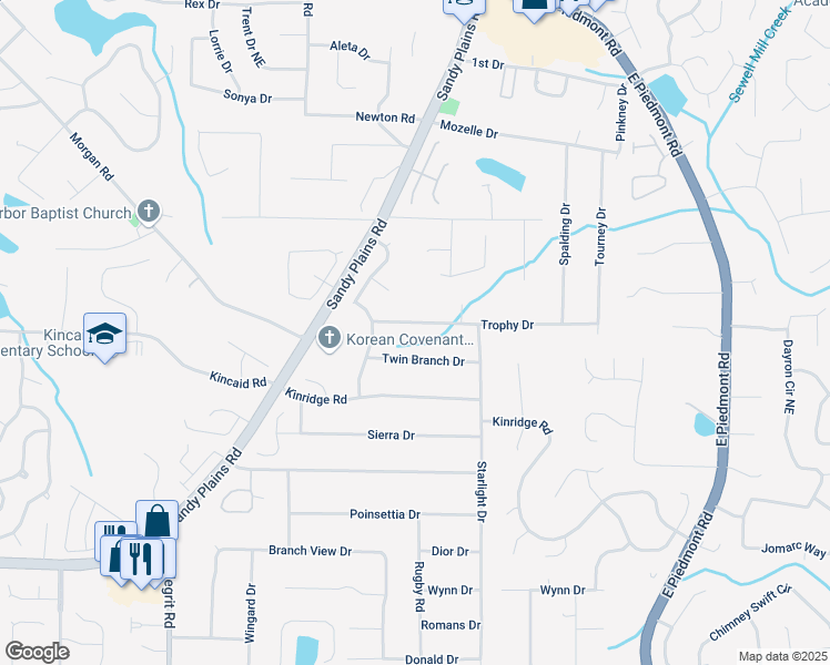 map of restaurants, bars, coffee shops, grocery stores, and more near 1810 Trophy Drive in Marietta