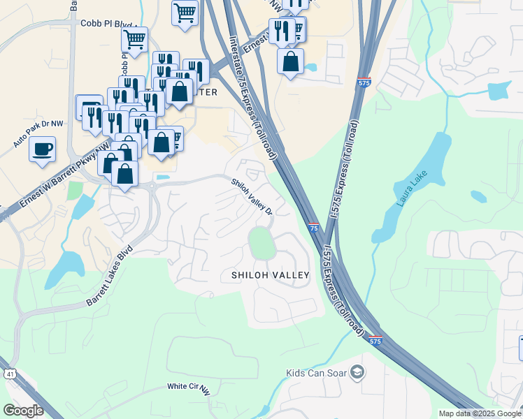 map of restaurants, bars, coffee shops, grocery stores, and more near 214 General Wheeler Court in Kennesaw