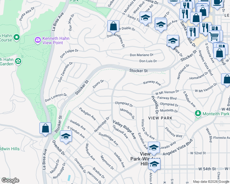 map of restaurants, bars, coffee shops, grocery stores, and more near 4180 West Mount Vernon Drive in Los Angeles