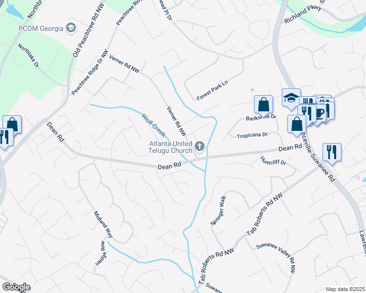 map of restaurants, bars, coffee shops, grocery stores, and more near 915 Spring Ives Drive in Lawrenceville
