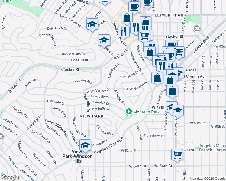 map of restaurants, bars, coffee shops, grocery stores, and more near 3804 West Mount Vernon Drive in Los Angeles