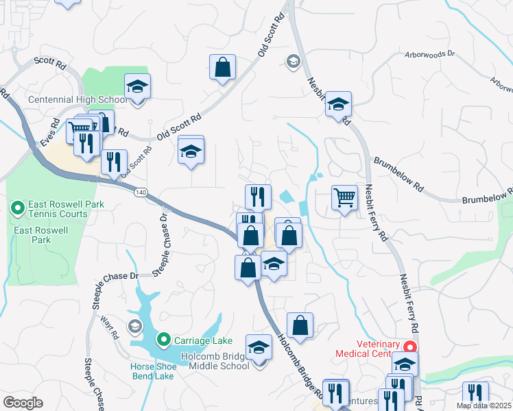 map of restaurants, bars, coffee shops, grocery stores, and more near 1012 Champions Green Parkway in Alpharetta