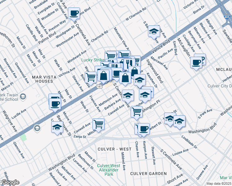 map of restaurants, bars, coffee shops, grocery stores, and more near 3901 South Centinela Avenue in Los Angeles