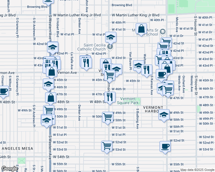map of restaurants, bars, coffee shops, grocery stores, and more near 4527 Normandie Avenue in Los Angeles