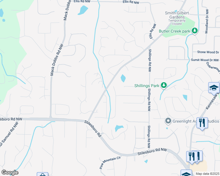 map of restaurants, bars, coffee shops, grocery stores, and more near 2015 Cobblewood Drive Northwest in Kennesaw