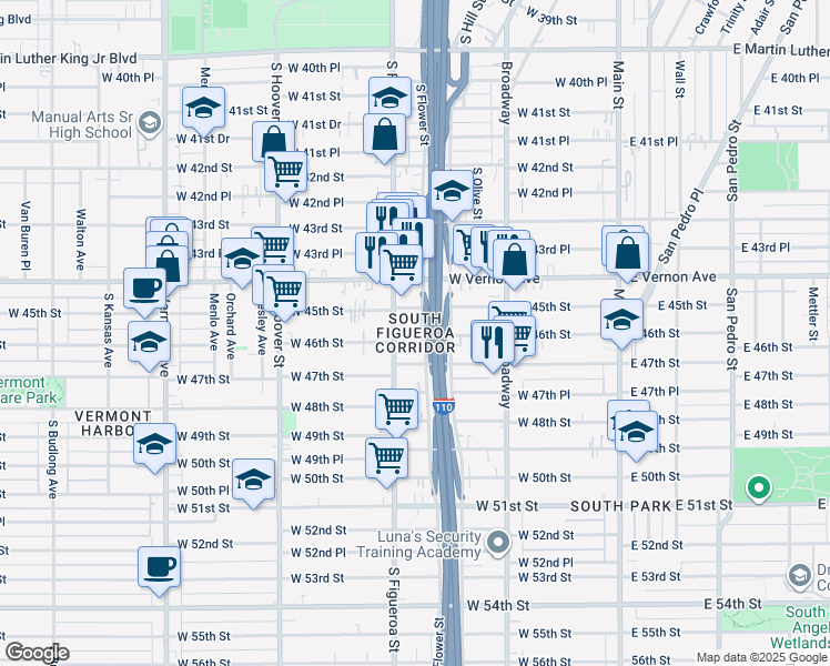 map of restaurants, bars, coffee shops, grocery stores, and more near in Los Angeles