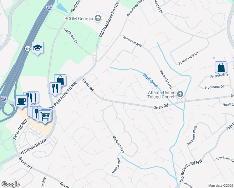 map of restaurants, bars, coffee shops, grocery stores, and more near 2425 Sawtooth Oak Drive in Lawrenceville
