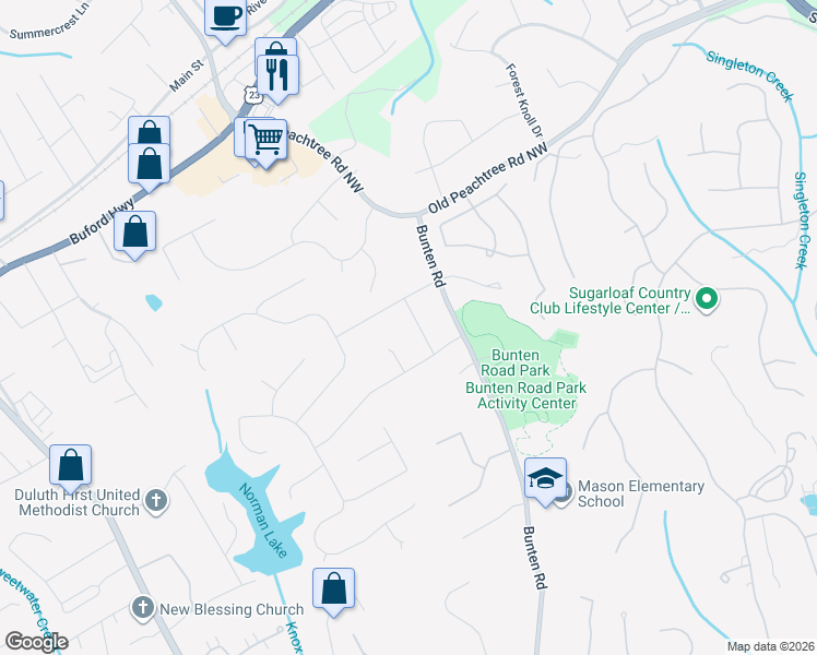 map of restaurants, bars, coffee shops, grocery stores, and more near 3257 Victoria Way Northwest in Duluth