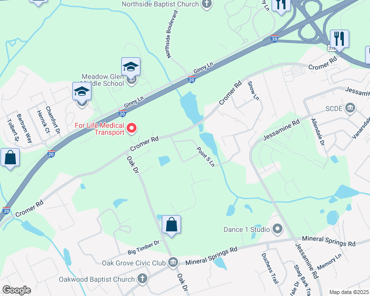 map of restaurants, bars, coffee shops, grocery stores, and more near 134 Point South Lane in Lexington