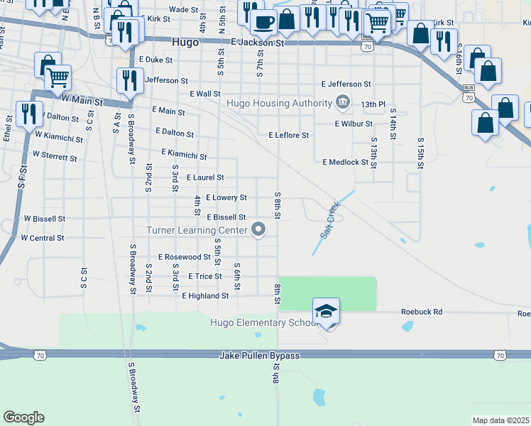 map of restaurants, bars, coffee shops, grocery stores, and more near 703 East Bissell Street in Hugo