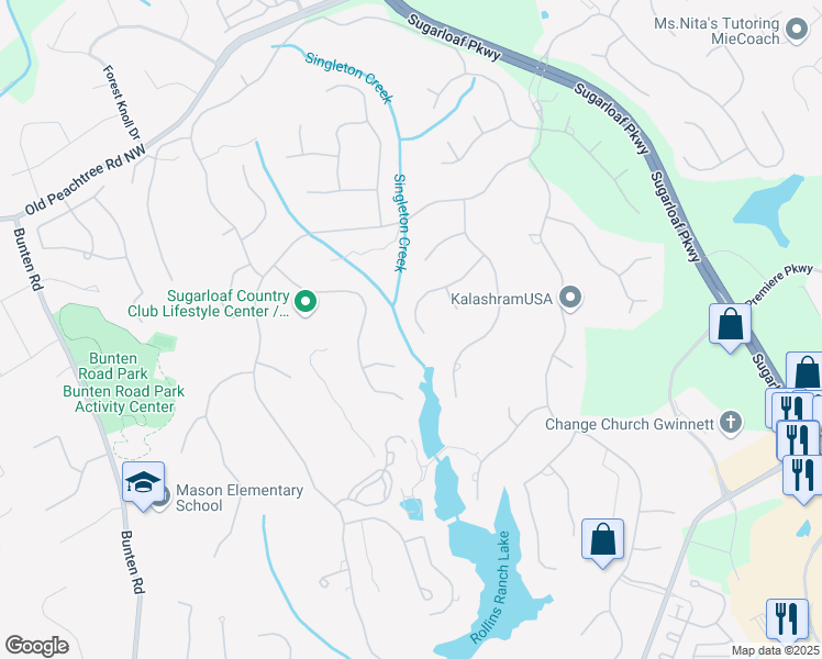 map of restaurants, bars, coffee shops, grocery stores, and more near 2321 Glen Mary Place in Duluth