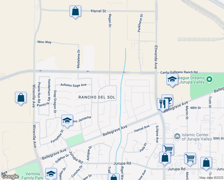 map of restaurants, bars, coffee shops, grocery stores, and more near 4712 Marrieta Street in Jurupa Valley