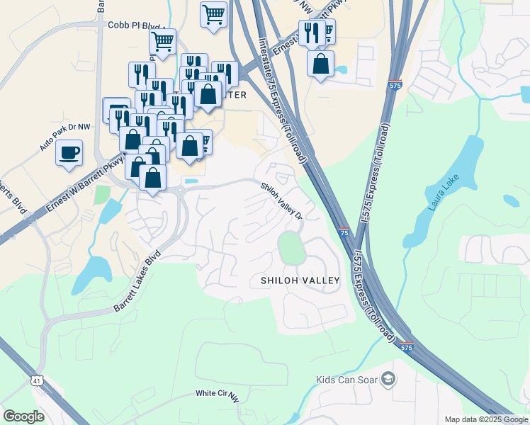 map of restaurants, bars, coffee shops, grocery stores, and more near 2115 Goldwaite Court Northwest in Kennesaw