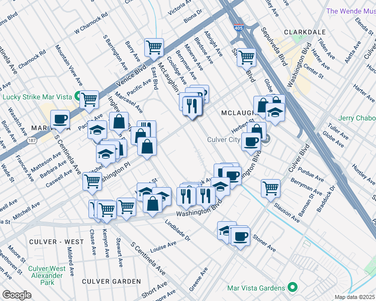 map of restaurants, bars, coffee shops, grocery stores, and more near 4069 East Boulevard in Los Angeles
