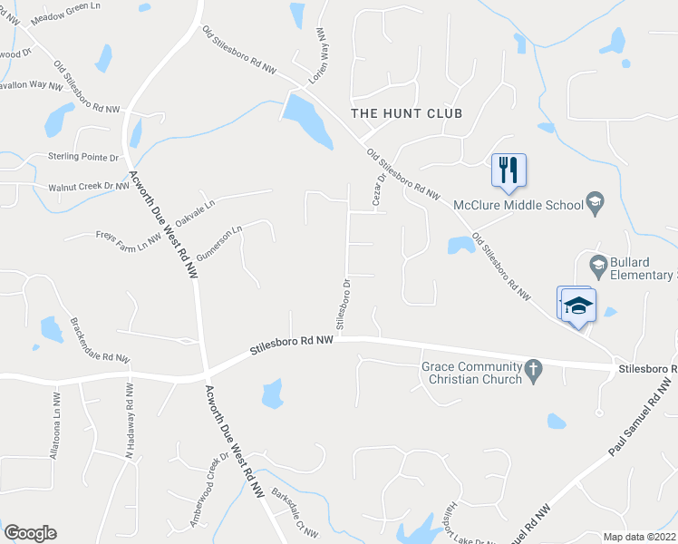 map of restaurants, bars, coffee shops, grocery stores, and more near 1965 Stilesboro Drive in Kennesaw